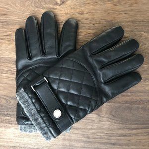 Men's Quilted Leather Gloves - Black